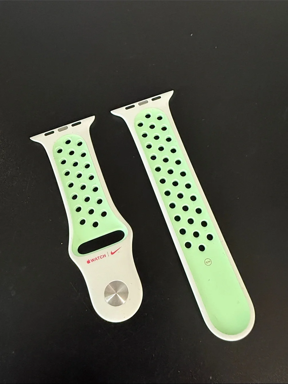 Apple Nike Sport Band in White with Mint Green Accents- S/M
